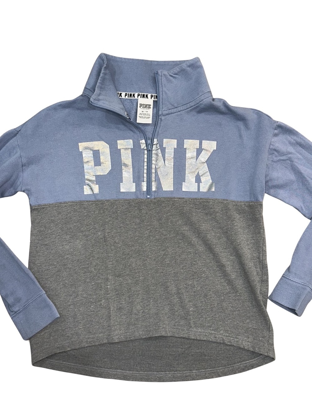 PINK Victoria’s Secret Quarter Zip Up Sweatshirt Ice Blue & Gray Color Size XS